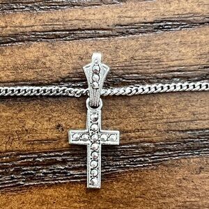 Sterling Silver and Marcasite Dainty Cross Pendant Necklace